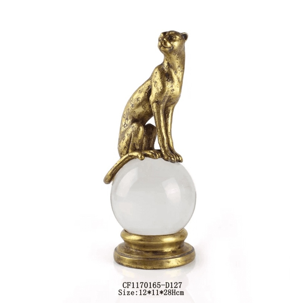 Crystal Ball Gilded Leopard Statue